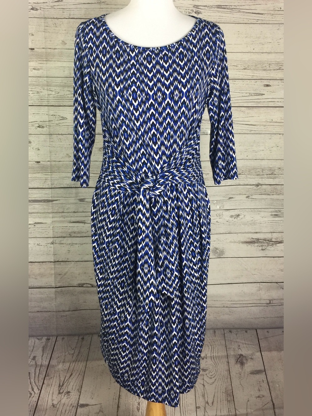 Jones New York Women’s Chevron Attached Belt Stretch Sheath Dress 10